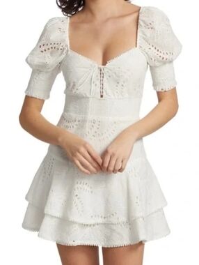 ​Alice + Olivia Crawford Dress | White Eyelet Embroidery | Ruffle Boho | Size 6